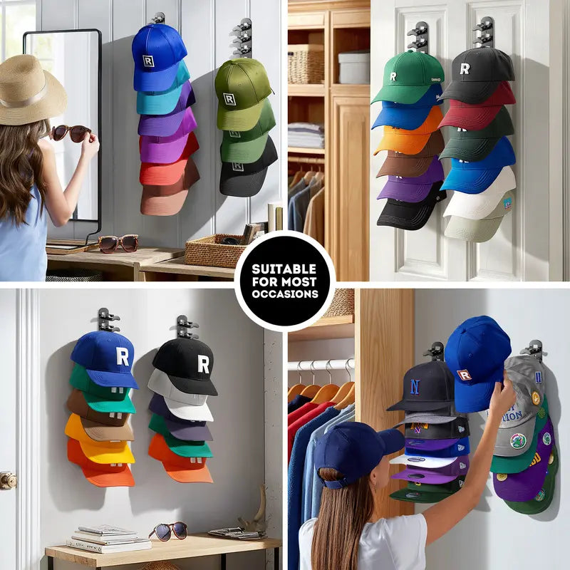 Vertical Adhesive Hat Rack Organizer – Wall-Mounted Cap Holder for Closets, Doors & Bedrooms（2-pack）