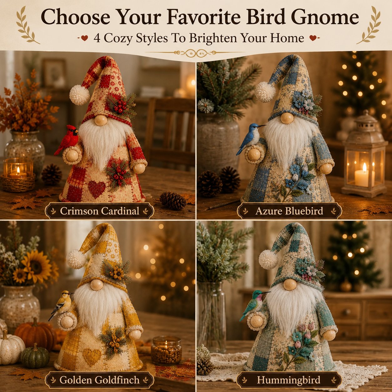 HOT SALE 49% OFF – 🐦 Patchwork Bird Gnome Light Collection | Warm Glowing Tabletop Decor with Farmhouse Patchwork Details for Mantels, Shelves & Holiday Gifts