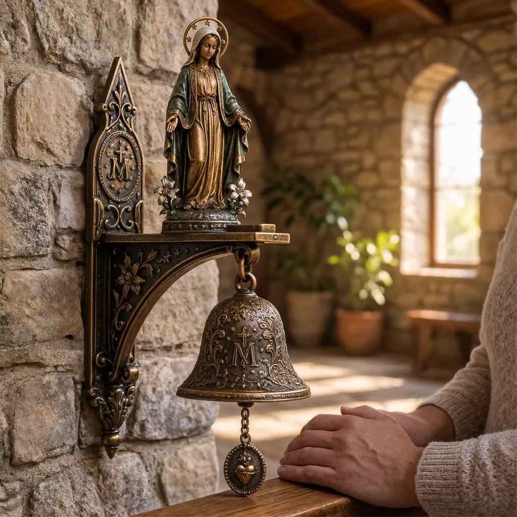 🙏 Our Lady of Grace Bronze Miraculous Medal Wall Bell | Catholic Religious Home & Garden Decor✨