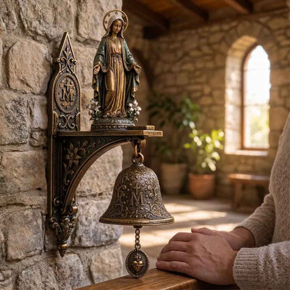 🙏 Our Lady of Grace Bronze Miraculous Medal Wall Bell | Catholic Religious Home & Garden Decor✨