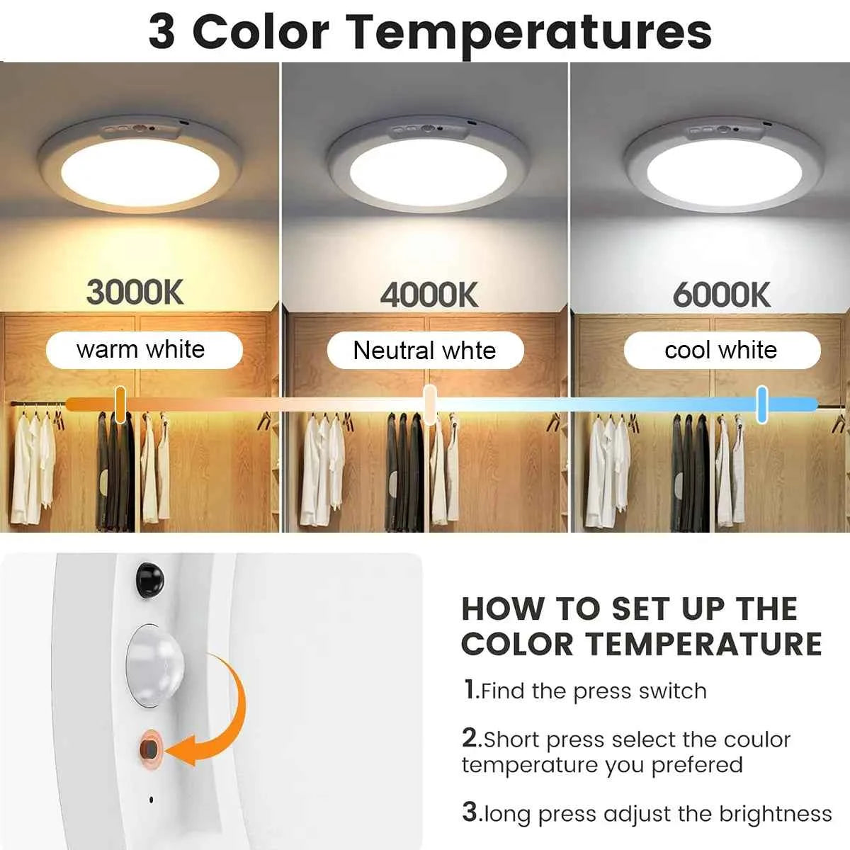 ✨ Motion Sensor Ceiling Light | Remote Control Rechargeable Lamp