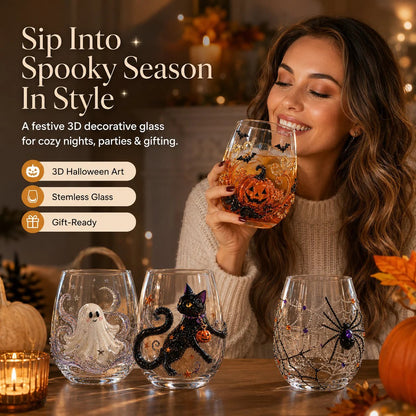 🔥LAST DAY 40% OFF - 🎃 3D Halloween Artisan Glass Cups, Festive Parties & Cozy Fall Home Bar Vibes