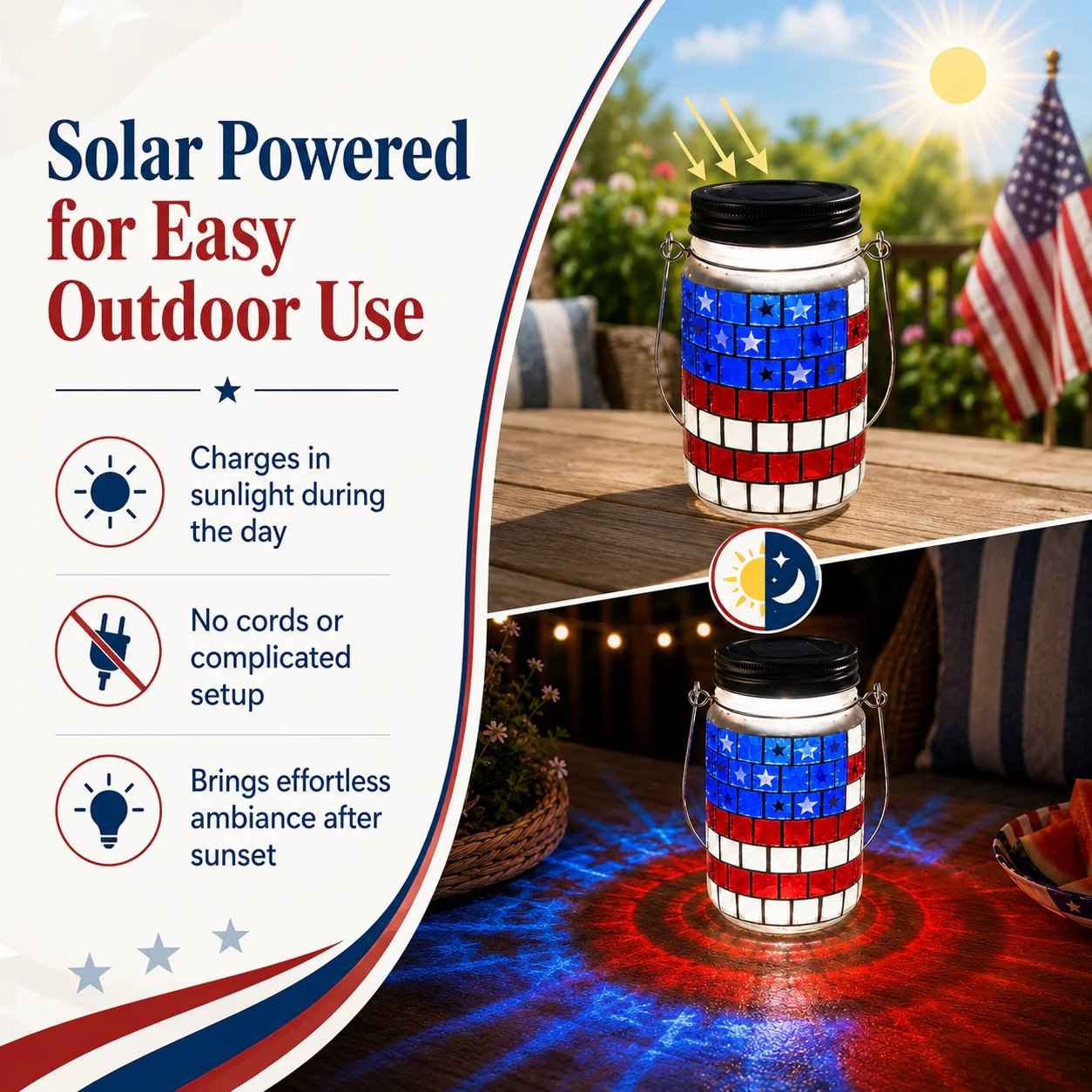 🎆 4th of July Solar Patriotic Mason Jar Lantern🏮