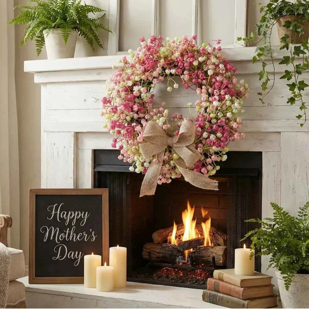 🌿 Artificial Floral Wreath 30cm | Spring Door Wall Decor