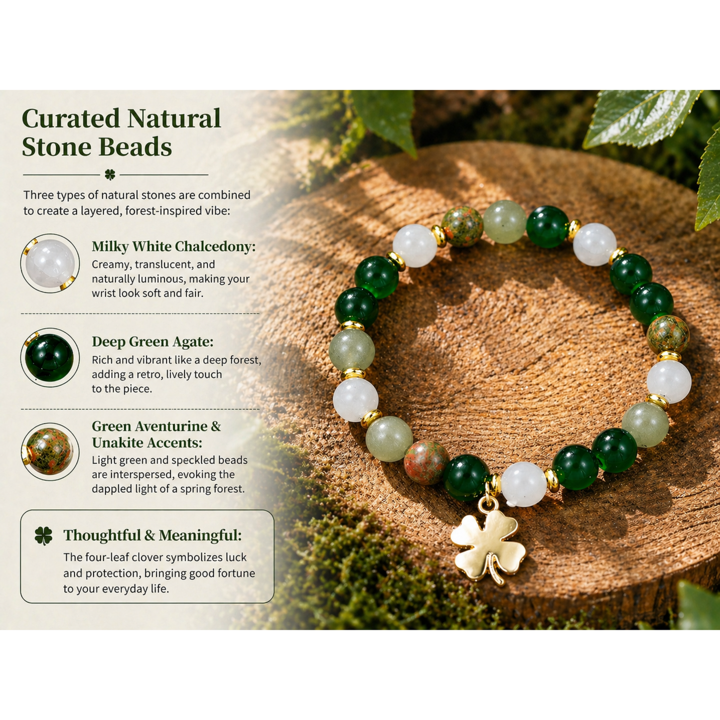 🔥LAST DAY 49% OFF - ✨Lucky Fortune Crystal Bracelet – Clover Charm & Natural Stone
