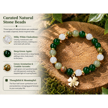 🔥LAST DAY 49% OFF - ✨Lucky Fortune Crystal Bracelet – Clover Charm & Natural Stone