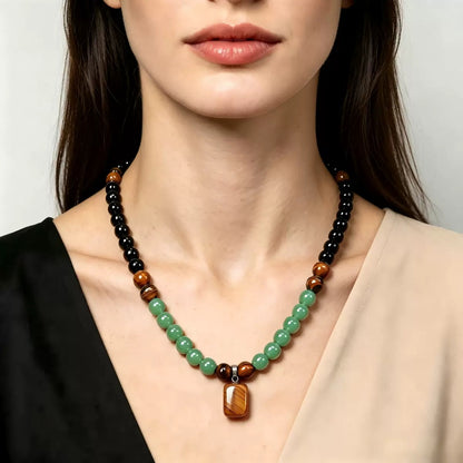 ✨ Money Attraction Necklace With GreenAventurine & Tiger Eye Pendant Healing Crystal Stone