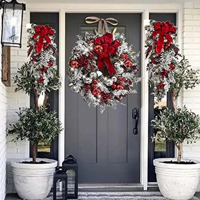 50CM Flocking Wreath*1+60cm Red Flocking Upside Down Tree*2(3PCS)