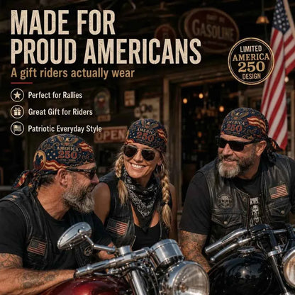 🔥LIMITED AMERICA 250 DESIGN — Cycling Pirate Hat / Biker Headwrap (Adjustable tie-back fit)