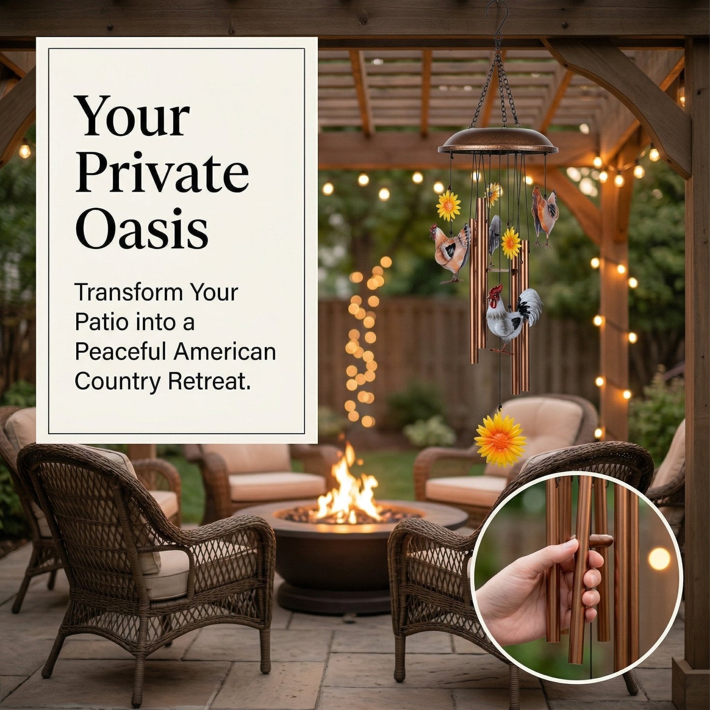 🔥 45% OFF TODAY 🌻 Vintage Metal Chicken & Sunflower Wind Chime 🐔