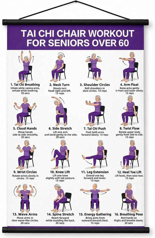 🧘 Daily Chair Tai Chi Exercise Poster | Senior Wellness Training Canvas Wall Art