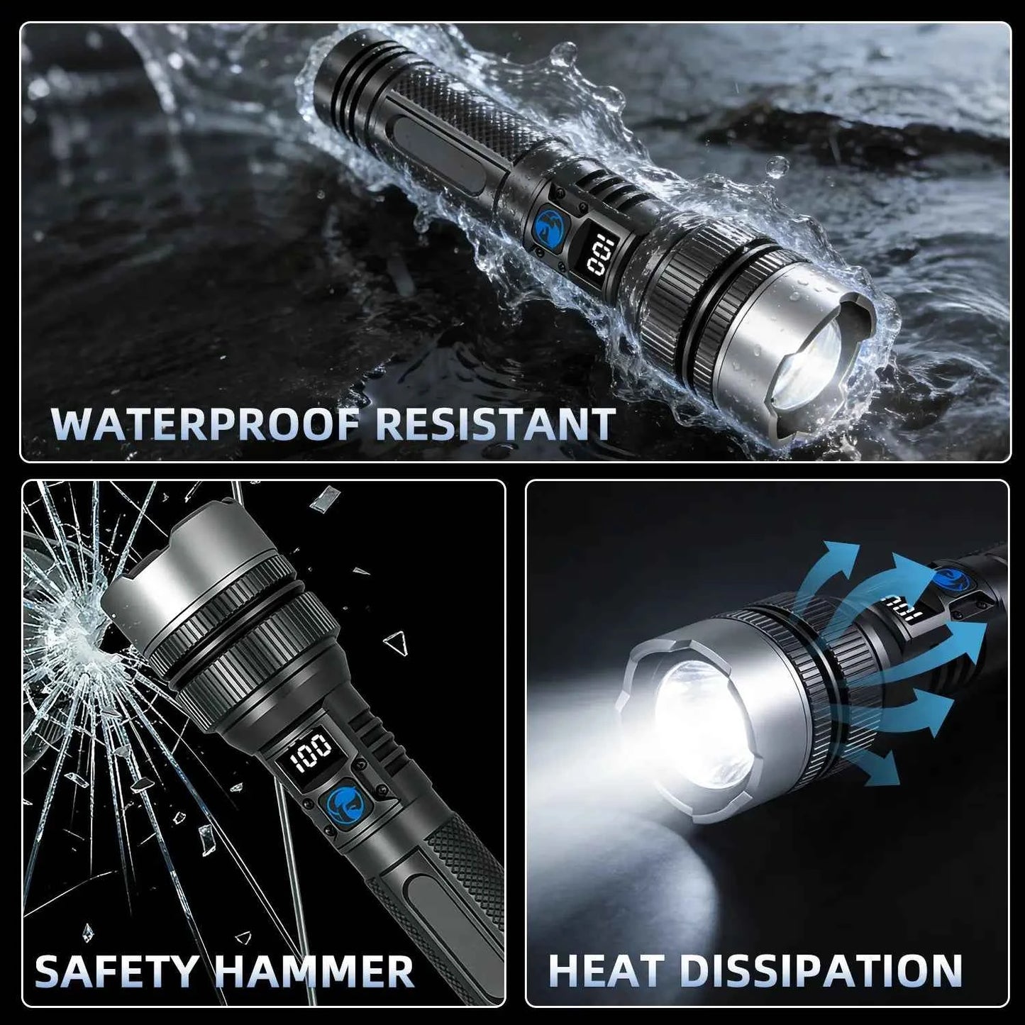 ⚡ Flashlight with Power Bank | Rechargeable Zoomable LED Light