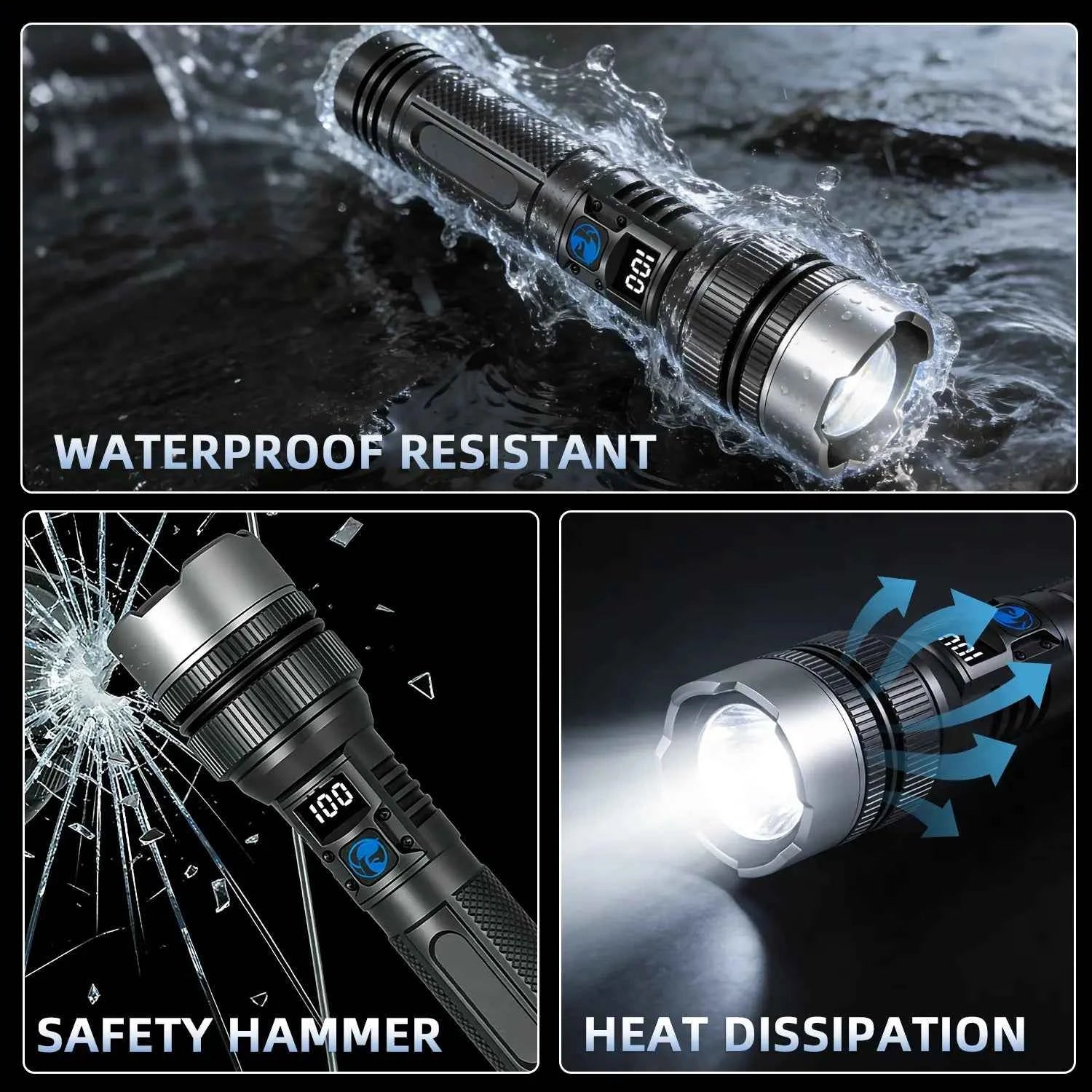 ⚡ Flashlight with Power Bank | Rechargeable Zoomable LED Light
