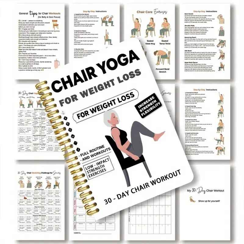 🔥30-Day Chair Yoga Weight Loss Spiral-Bound Notebook & Step-by-Step Exercise Guide - At-Home Fitness Journal