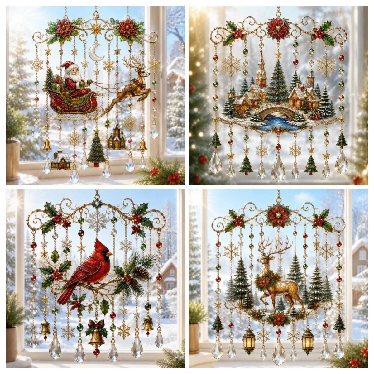 🎄✨ Christmas Stained Glass Suncatcher Wind Chime – Sparkling Crystal Drop Window Decor | 🔥 50% OFF