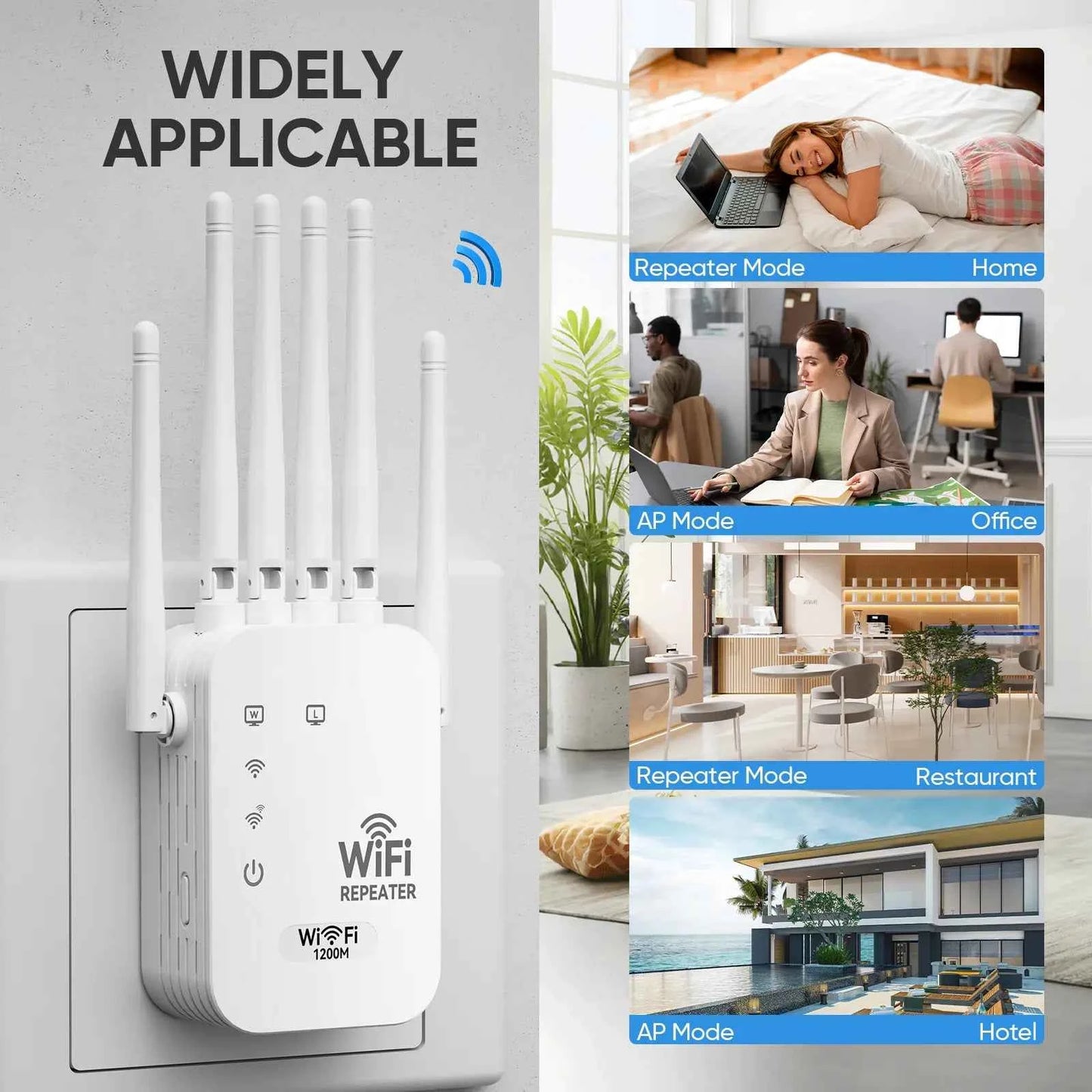 🚀 1200Mbps WiFi Extender | 6-Antenna Dual Band Repeater | Gigabit Port