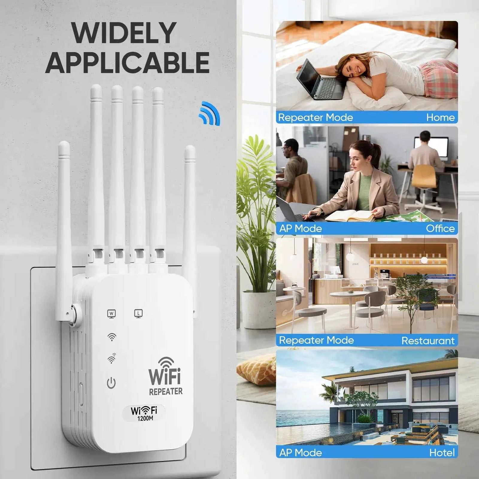 🚀 1200Mbps WiFi Extender | 6-Antenna Dual Band Repeater | Gigabit Port