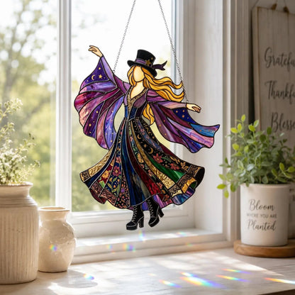 💥 LAST DAY 50% OFF - 💃 Rock Goddess Stevie 🤘 Handmade Stained Glass Spinning Suncatcher