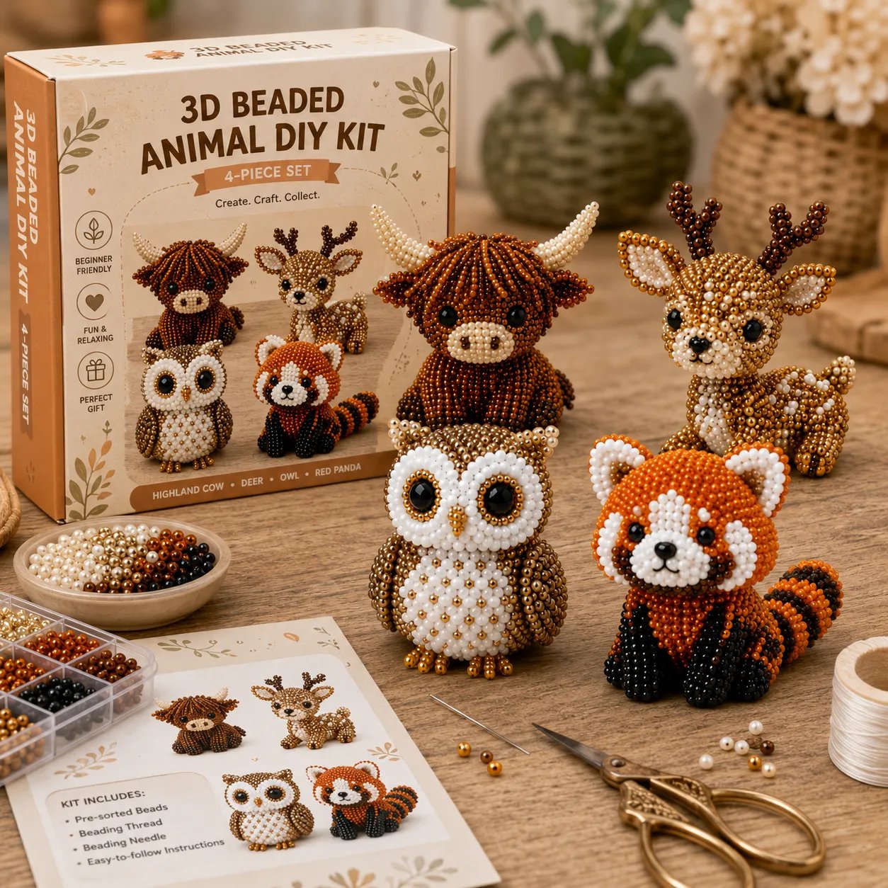 🧵✨ Tiny 3D Beaded Animal DIY Kit – Turn Tiny Beads Into Treasured Handmade Animals, Great for Cozy Afternoons & Thoughtful Gifts