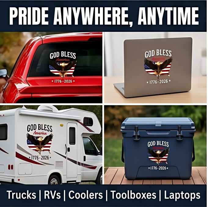 USA 250th Anniversary Car Decal 1776-2026, God Bless America Sticker with Bald Eagle, Cross & Flag, Waterproof Vinyl for Trucks, RVs, Laptops, 3 Sizes (6"/8"/12"), 2026 Sestercentennial Commemorative Veteran Gift, Patriotic Window Sticker summerwins