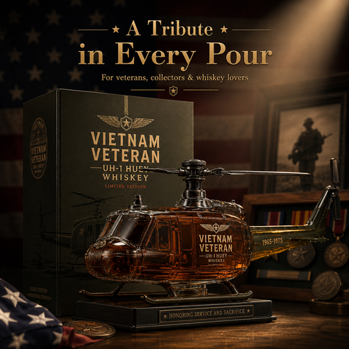 🚁Free Shipping Now🎖️Vietnam Veteran UH-1 Huey Helicopter 1965-1975 Whiskey Bottle