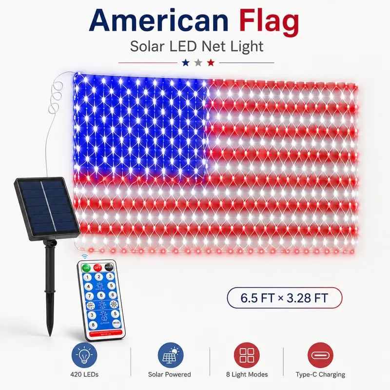 🔥39% Off Sale on July 4-----Solar American Flag Lights Outdoor