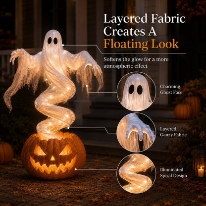 👻 Swirling Ghost Pumpkin Yard Lamp – 51in Lighted Halloween Porch Decor 🎃