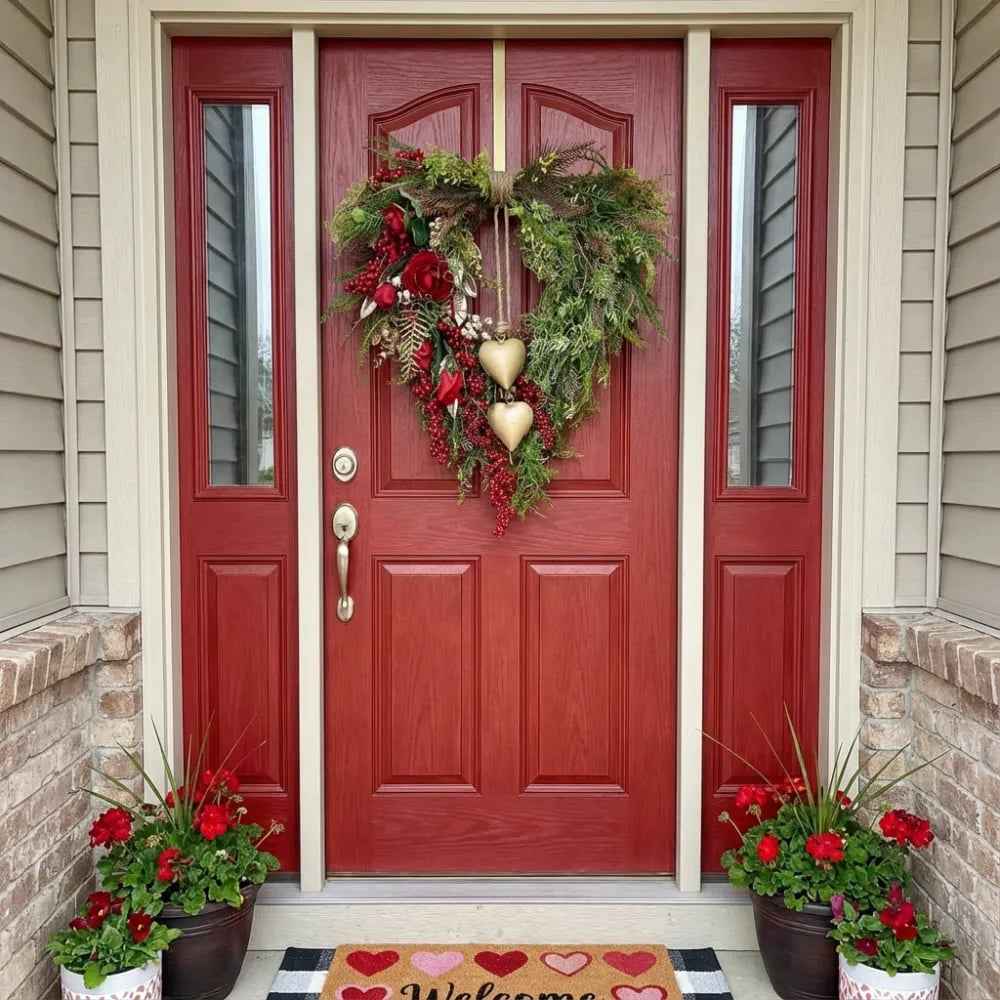 ❤️ Mother’s Day Farmhouse Heart Wreath: Gold Bells, Red Roses & Berries🎉