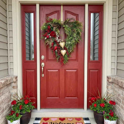 ❤️ Mother’s Day Farmhouse Heart Wreath: Gold Bells, Red Roses & Berries🎉