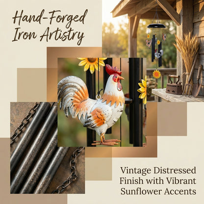 🔥 45% OFF TODAY 🌻 Vintage Metal Chicken & Sunflower Wind Chime 🐔