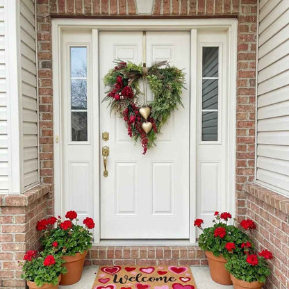 ❤️ Mother’s Day Farmhouse Heart Wreath: Gold Bells, Red Roses & Berries🎉