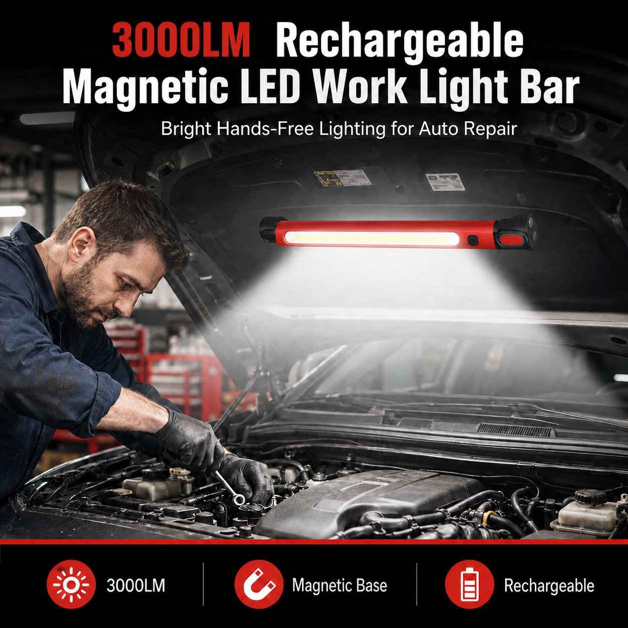 Father's Day Promotion SAVE 49% 🔥3000LM Rechargeable Magnetic LED Work Light Bar