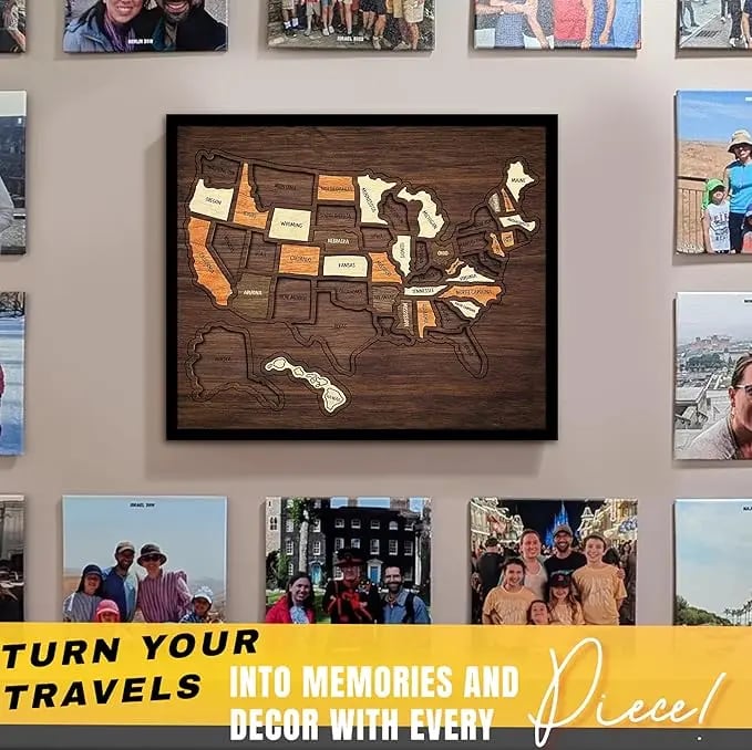 🤩Last Day - 50% OFF| 🌎️🧩3D Wooden USA Map Puzzle: Interactive Travel Tracker Wall Art🗺️