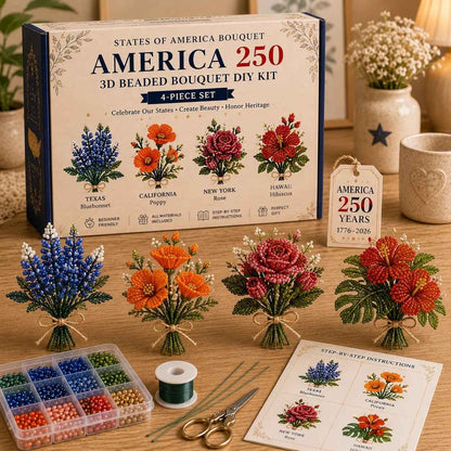 🔥LAST DAY 49% OFF-America 250 Beaded Bouquet DIY Kit – Limited Edition Patriotic Craft Collection