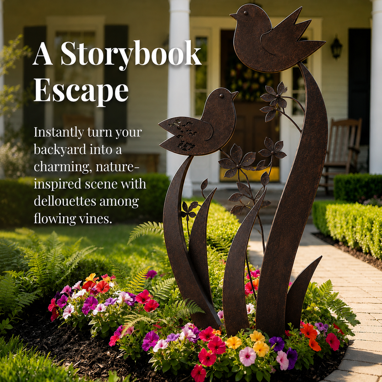 🐦 Bird & Wildflower Metal Garden Stake | Elegant Bird & Floral Garden Accent