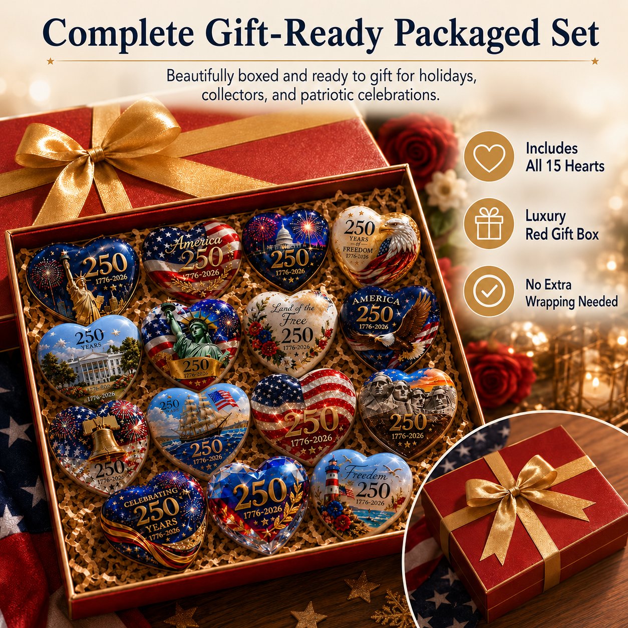 💥🗽America's 250th Anniversary Heart Ornament Collection 🎁 Limited Edition Keepsakes