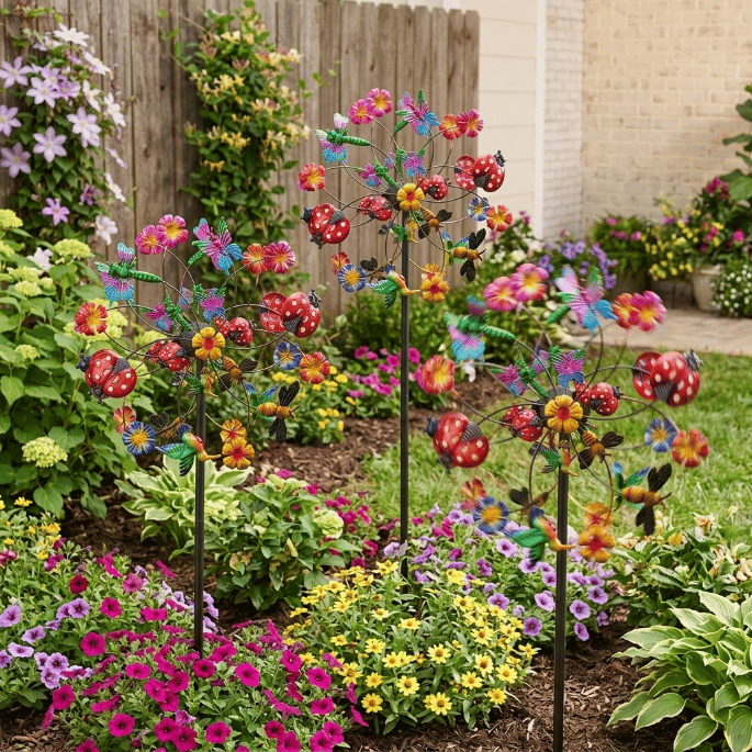 ☀️🌀Outdoors Wind Spinners with Decorative Flowers🌸(Includes bracket)87cm