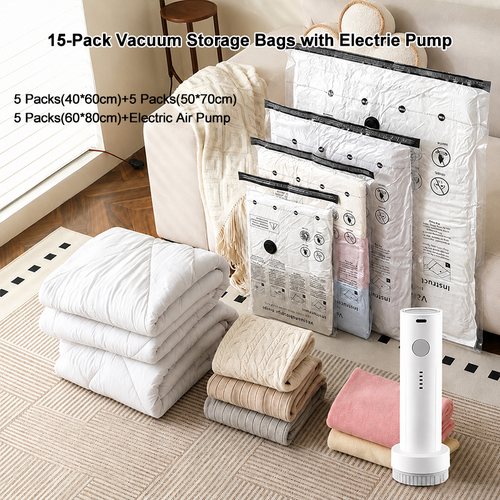 Space-Saving Vacuum Storage Bags with Electric Pump – Multiple Sizes for Clothes, Bedding & Travel