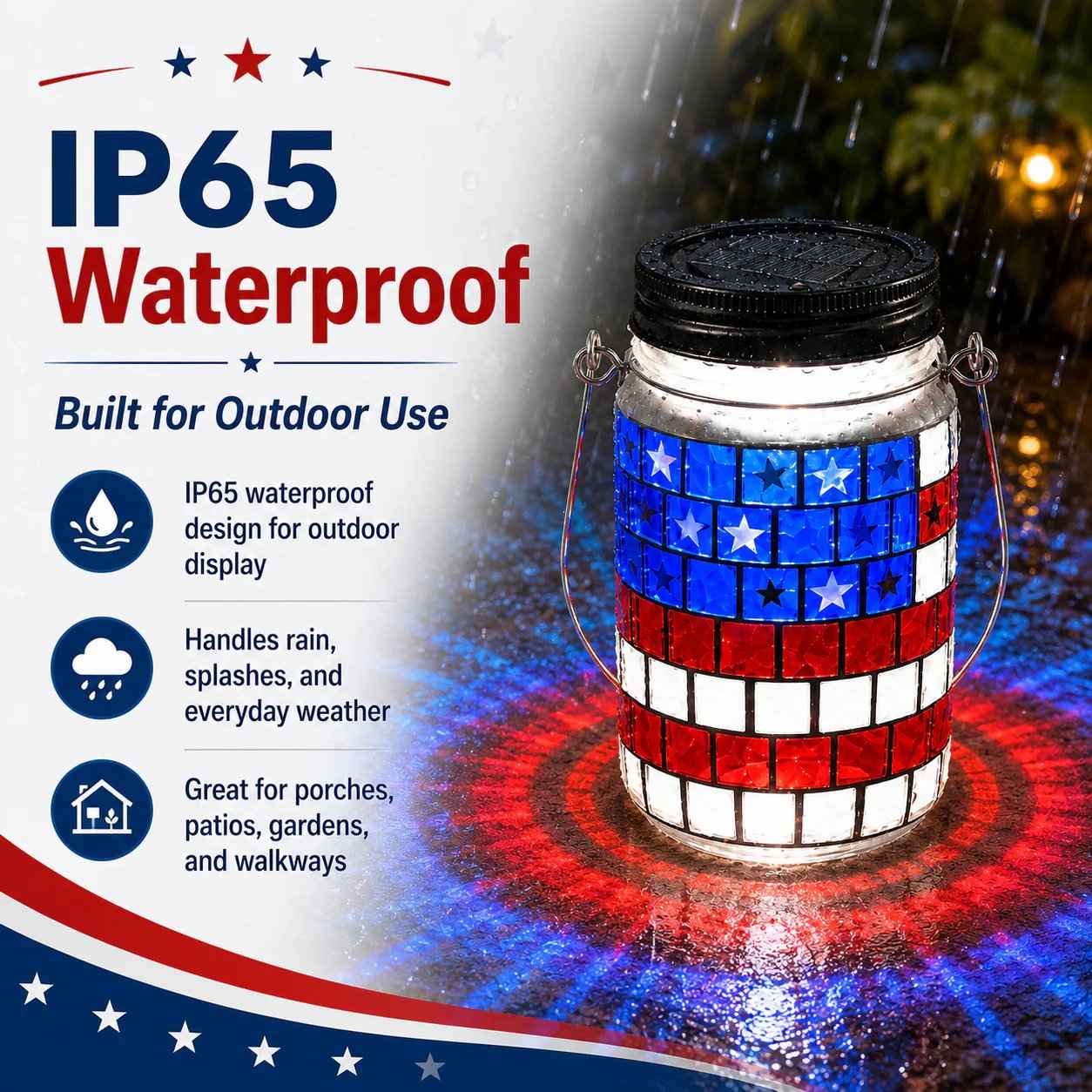 🎆 4th of July Solar Patriotic Mason Jar Lantern🏮