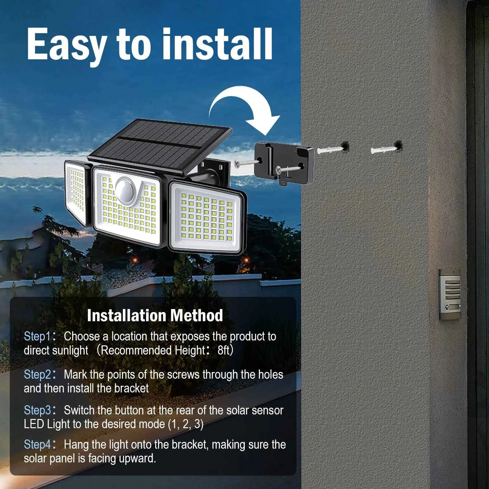 🌙 2500LM Solar Lights | Motion Sensor Outdoor Security Lighting