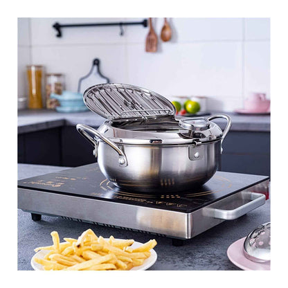 🔥Stainless Steel Frying Pot with Thermometer and Oil Drip Drainer Rack🎉