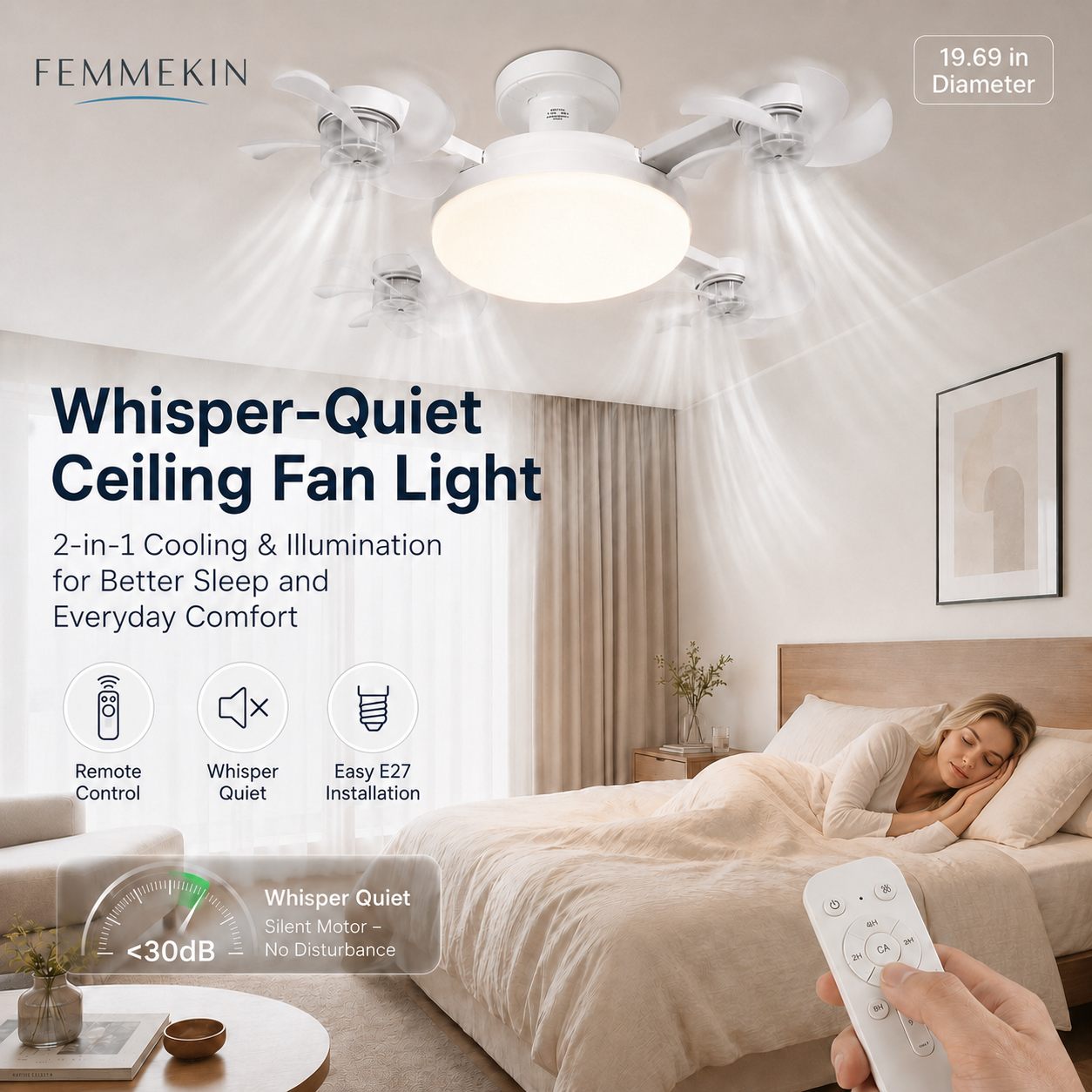 💥SAVE 33%💡 2-in-1 E27 4-Head Folding Ceiling Fan Light, Adjustable LED Fan Lamp With Remote Control For Bedroom Kitchen