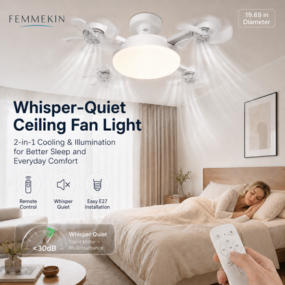 💥SAVE 33%💡 2-in-1 E27 4-Head Folding Ceiling Fan Light, Adjustable LED Fan Lamp With Remote Control For Bedroom Kitchen