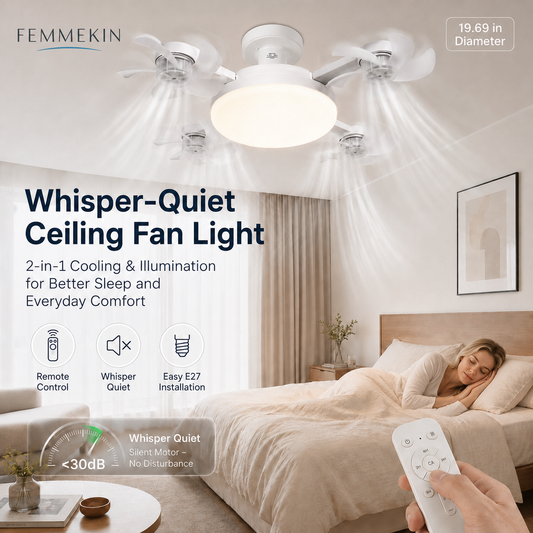 💥SAVE 33%💡 2-in-1 E27 4-Head Folding Ceiling Fan Light, Adjustable LED Fan Lamp With Remote Control For Bedroom Kitchen