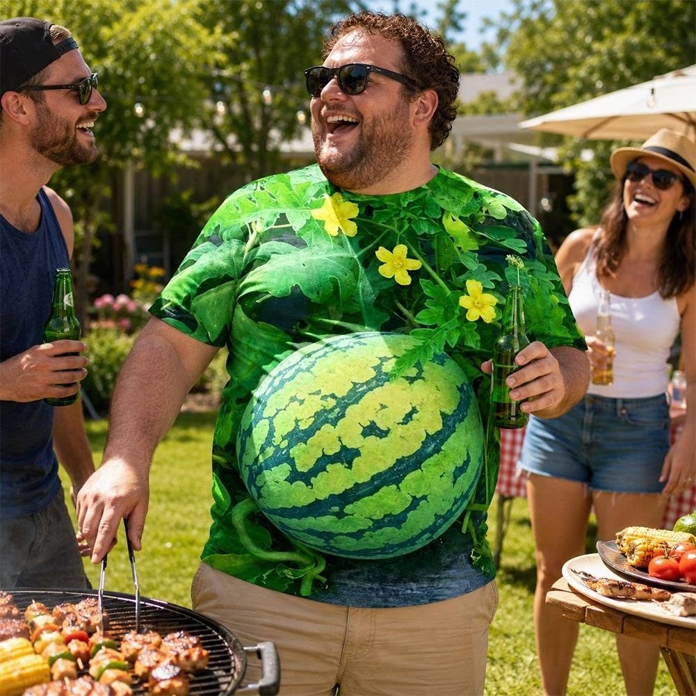 Funny 3D Watermelon Graphic T-Shirt for Men & Women – Summer Fruit Print Casual Short Sleeve Tee, Novelty Gift Shirt
