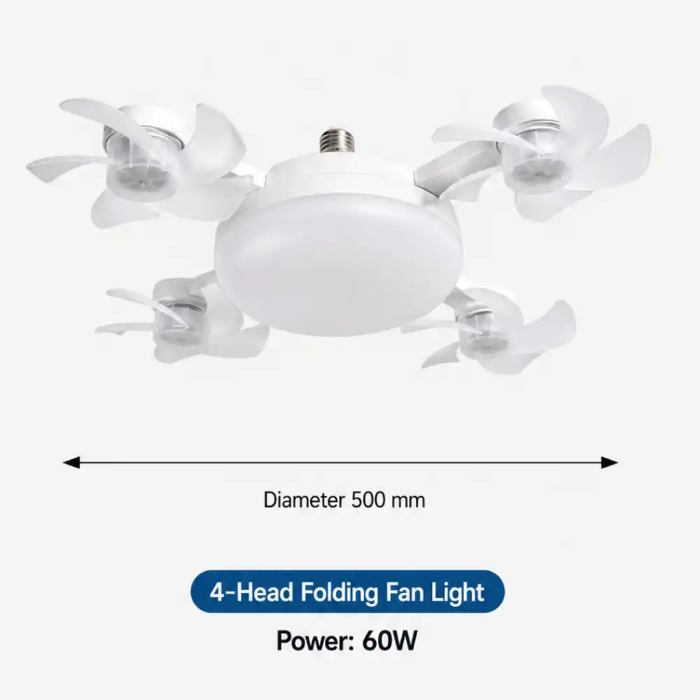 💥SAVE 33%💡 2-in-1 E27 4-Head Folding Ceiling Fan Light, Adjustable LED Fan Lamp With Remote Control For Bedroom Kitchen