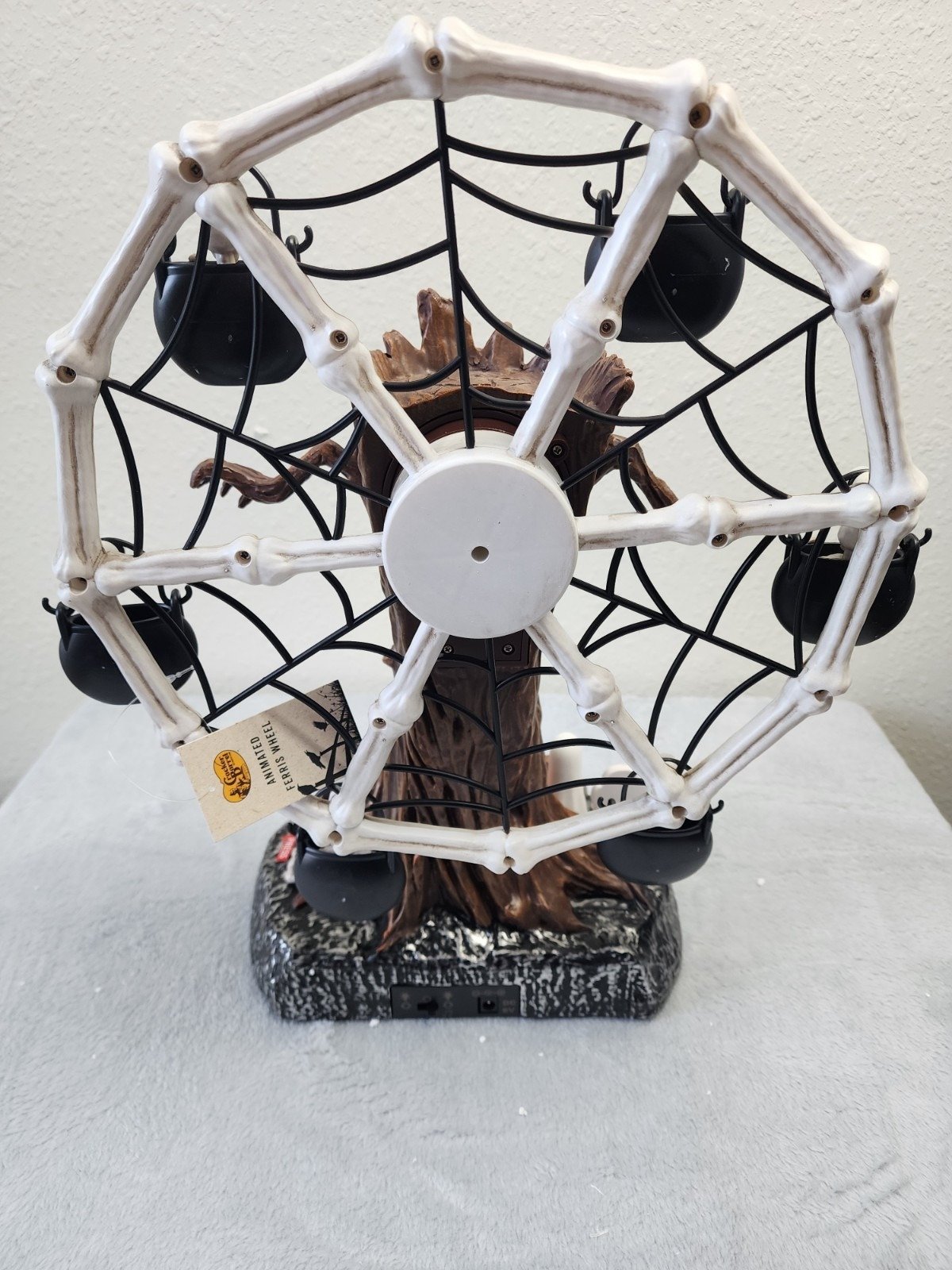 🔥HOT SALE🔥📦Free Shipping🛫Rotating Halloween Ghost Tree Ferris Wheel Table Decor, LED Light Up Skeleton Spider Web Spooky Figurine with Sound