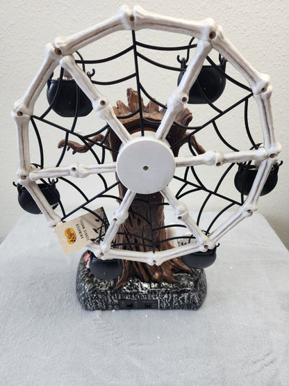 🔥HOT SALE🔥📦Free Shipping🛫Rotating Halloween Ghost Tree Ferris Wheel Table Decor, LED Light Up Skeleton Spider Web Spooky Figurine with Sound