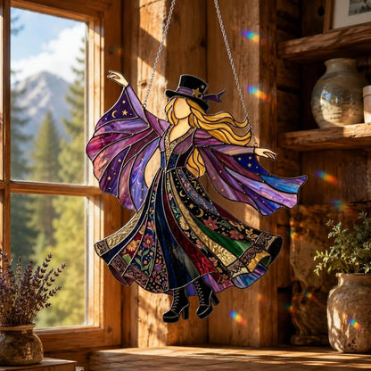 💥 LAST DAY 50% OFF - 💃 Rock Goddess Stevie 🤘 Handmade Stained Glass Spinning Suncatcher