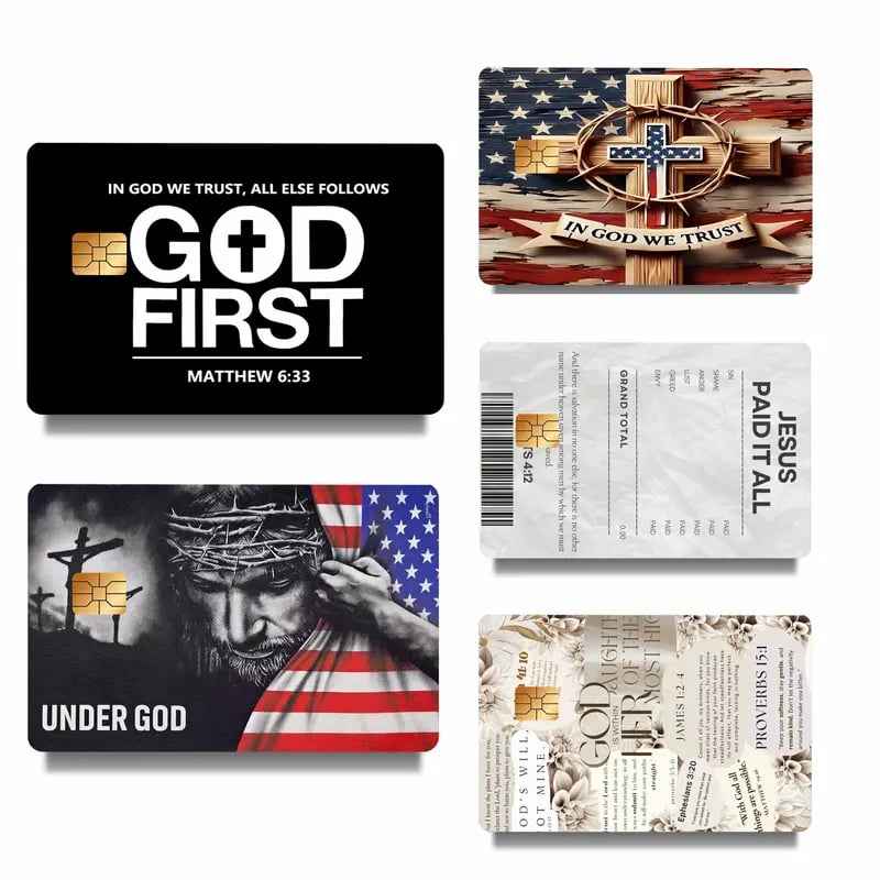 🔥 Buy 1 Get 1 FREE – Faith & Patriot Credit Card Sticker Set ✝️🇺🇸